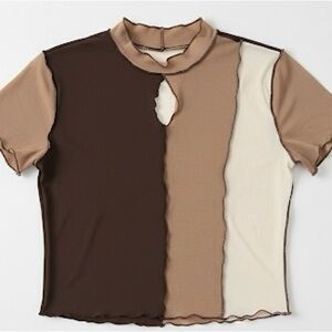 b. makowsky Brown and Cream Colorblock Crop Top